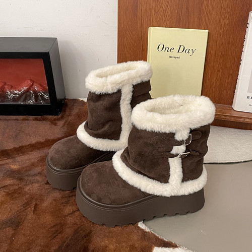 白色厚底增高加絨加厚雪地靴女款2025新款冬季保暖東北毛毛棉鞋子 白色厚底增高加絨加厚雪地靴女款2025新款冬季保暖東北毛毛棉鞋子