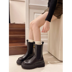 真皮增高馬丁靴女2025春季小個子英倫風中筒菸筒靴厚底切爾西短靴