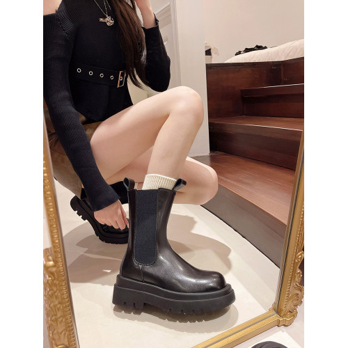 真皮增高馬丁靴女2025春季小個子英倫風中筒菸筒靴厚底切爾西短靴