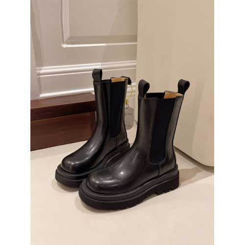 真皮增高馬丁靴女2025春季小個子英倫風中筒菸筒靴厚底切爾西短靴