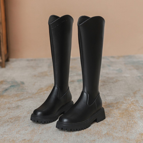 小個子長筒150不過膝內增高長靴女冬加絨騎士靴子黑色V口高筒中筒