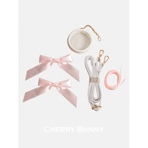 櫻桃兔CherryBunny V字蝴蝶系列 單肩斜背絲帶痛包 PU 象牙白色 櫻桃兔CherryBunny V字蝴蝶系列 單肩斜背絲帶痛包 PU 象牙白色