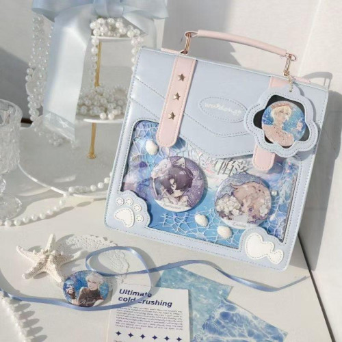 原創日常百搭透明斜背二次元徽章吧唧痛包女雙肩三背【熊熊總督】