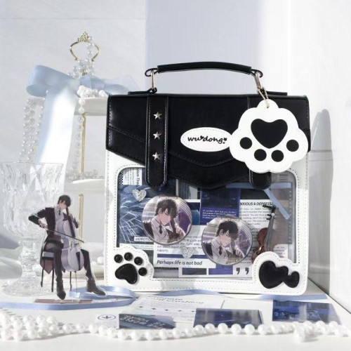 原創日常百搭透明斜背二次元徽章吧唧痛包女雙肩三背【熊熊總督】