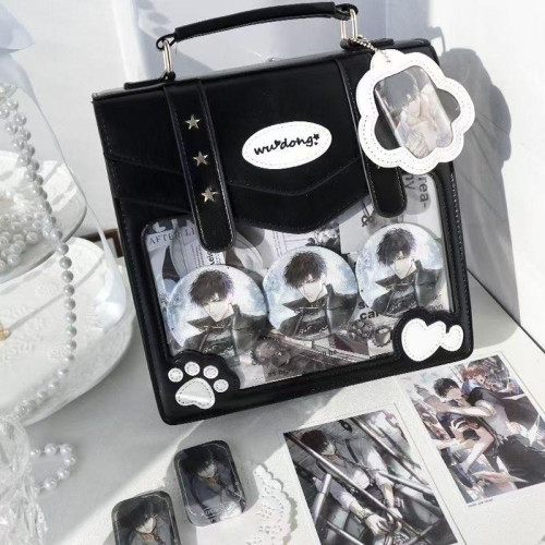 原創日常百搭透明斜背二次元徽章吧唧痛包女雙肩三背【熊熊總督】