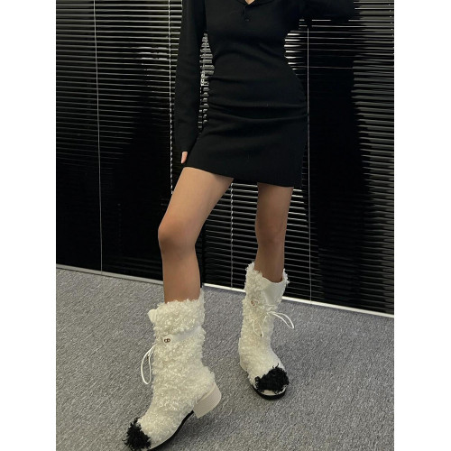 花小姐小香風厚底雪地靴女2026冬季新款氣質百搭加絨加厚毛毛靴子