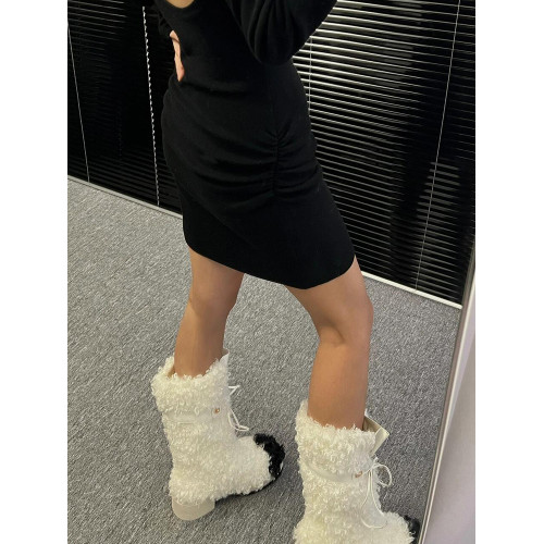 花小姐小香風厚底雪地靴女2026冬季新款氣質百搭加絨加厚毛毛靴子