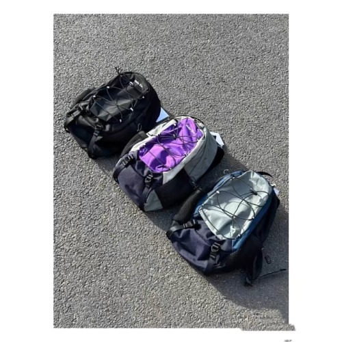 自製韓國vintage復古拼色運動雙肩包小衆抽繩休閒古著後後背包