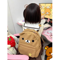 輕松熊書包新款日系可愛帆布棕色奶白小熊大容量百搭學生軟妹雙肩