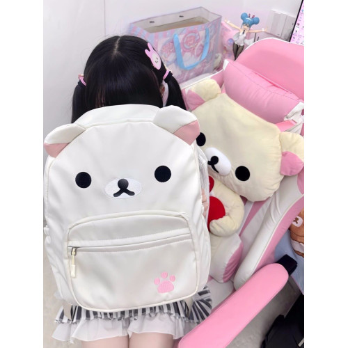 輕松熊書包新款日系可愛帆布棕色奶白小熊大容量百搭學生軟妹雙肩