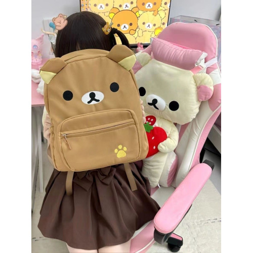 輕松熊書包新款日系可愛帆布棕色奶白小熊大容量百搭學生軟妹雙肩