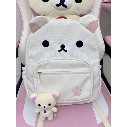 輕松熊書包新款日系可愛帆布棕色奶白小熊大容量百搭學生軟妹雙肩