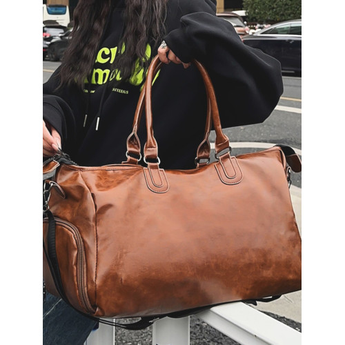 高級感手提大容量短途旅行包PU軟休閒運動健身包旅遊出差行李袋男