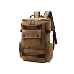 復古歐美工裝帆布後後背包男商務通勤旅行包雙肩包男士電腦包學生書包