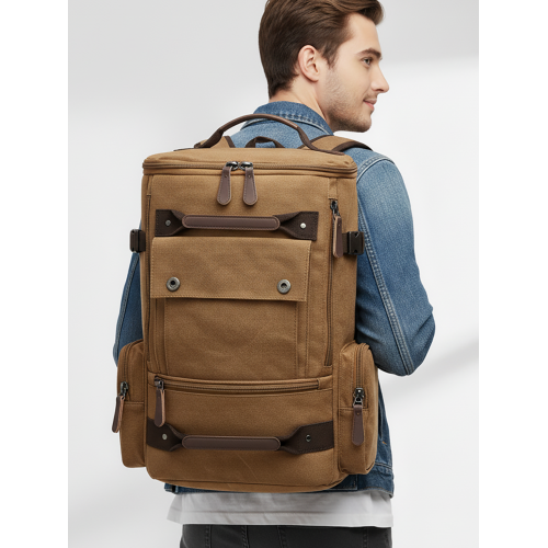 復古歐美工裝帆布後後背包男商務通勤旅行包雙肩包男士電腦包學生書包
