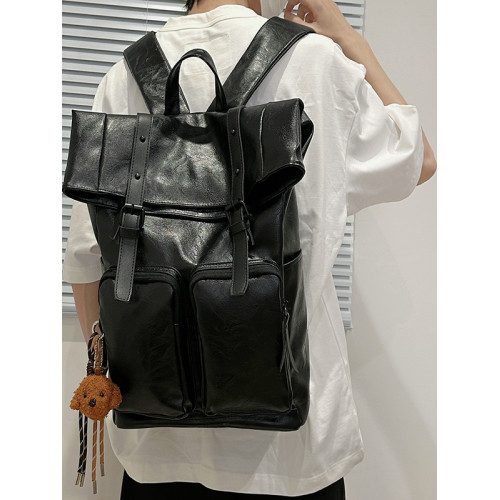 高級感PU皮雙肩包男新款潮牌大容量旅行後後背包休閒學生書包電腦包女