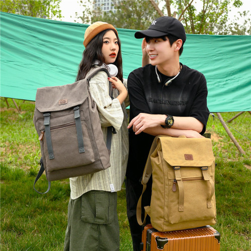 復古後後背包戶外工裝電腦男帆布雙肩包男士大學生書包女旅行包大容量