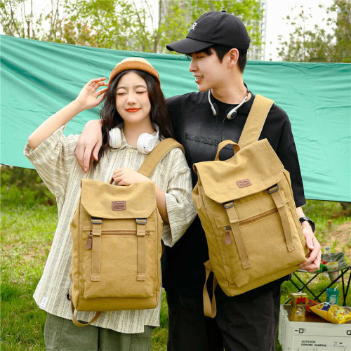 復古後後背包戶外工裝電腦男帆布雙肩包男士大學生書包女旅行包大容量