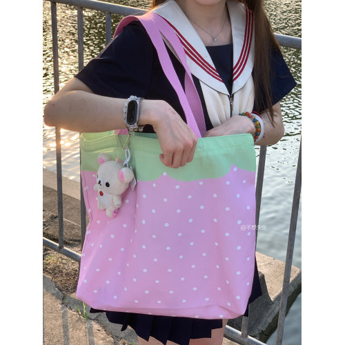 不想失業原創草莓單肩包可愛日系百搭通勤包包大容量慵懶風帆布包