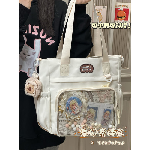 吧唧紥板穀子痛包斜後後背包卡通大容量托特包學生上課通勤單肩包包女