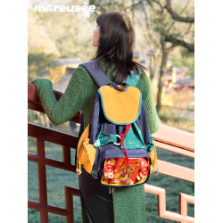 木與石原創設計痛包雙肩包包女大容量小食量娃穀兩用書包古風娃包