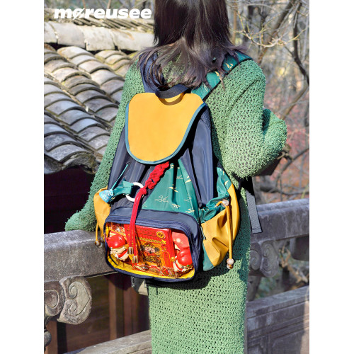 木與石原創設計痛包雙肩包包女大容量小食量娃穀兩用書包古風娃包