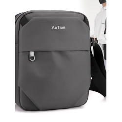 艾樂新款ipad斜後後背包男簡約牛津布男士通勤小挎包大容量黑色單肩包