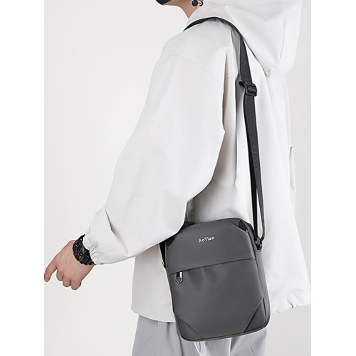 艾樂新款ipad斜後後背包男簡約牛津布男士通勤小挎包大容量黑色單肩包