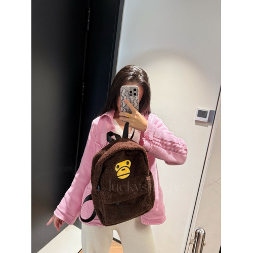 毛絨雙肩包大容量可愛猴子百搭通勤上課書包棕色毛毛旅行外出後後背包