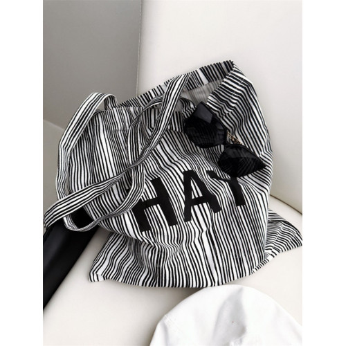 hay條紋帆布包2025新款韓系慵懶風大容量單肩通勤百搭豹紋購物袋