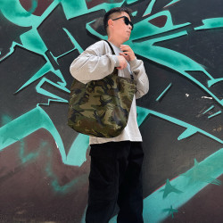 本色迷彩無通勤托特單肩帆布包出街休閒旅行健身環保袋