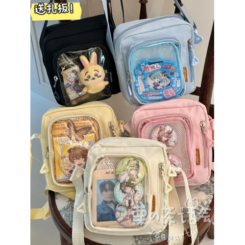 日系ins可愛透明吧唧痛包休閒小包包女 百搭斜後後背包學生簡約手機包