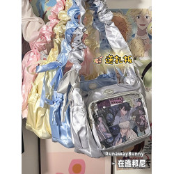 基礎款小食量透明吧唧紥穀痛包褶皺學生二次元洛麗塔女單肩斜後後背包