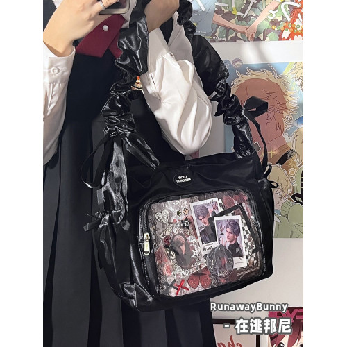 基礎款小食量透明吧唧紥穀痛包褶皺學生二次元洛麗塔女單肩斜後後背包