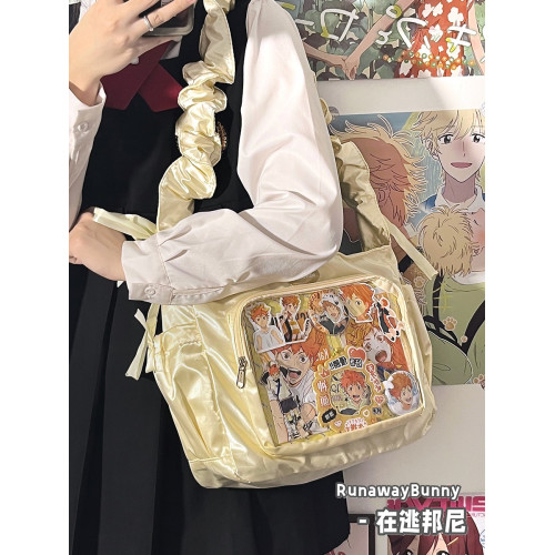 基礎款小食量透明吧唧紥穀痛包褶皺學生二次元洛麗塔女單肩斜後後背包