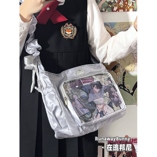 基礎款小食量透明吧唧紥穀痛包褶皺學生二次元洛麗塔女單肩斜後後背包