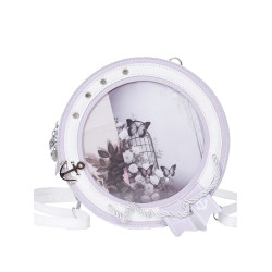 圓形微食量痛包小衆設計圓餅斜後後背包百搭高級感吧唧徽章收納雙肩包