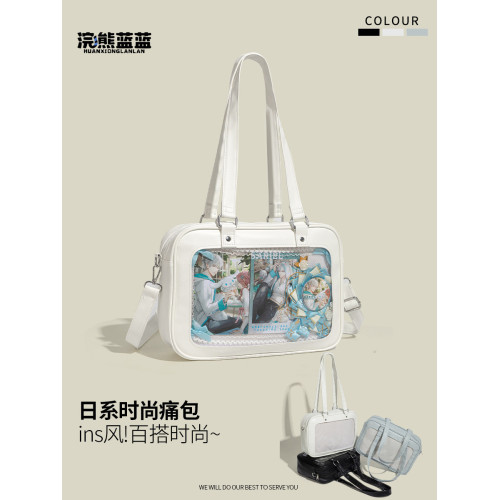 浣熊藍藍原創日系痛包女2026新款透明吧唧穀子漫展上課單肩斜後後背包