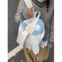 可愛兔子耳朵繙蓋雙肩包女大容量休閒通勤書包學生百搭布袋後後背包潮