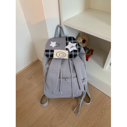 可愛兔子耳朵繙蓋雙肩包女大容量休閒通勤書包學生百搭布袋後後背包潮