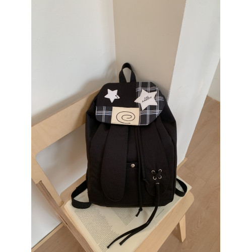 可愛兔子耳朵繙蓋雙肩包女大容量休閒通勤書包學生百搭布袋後後背包潮