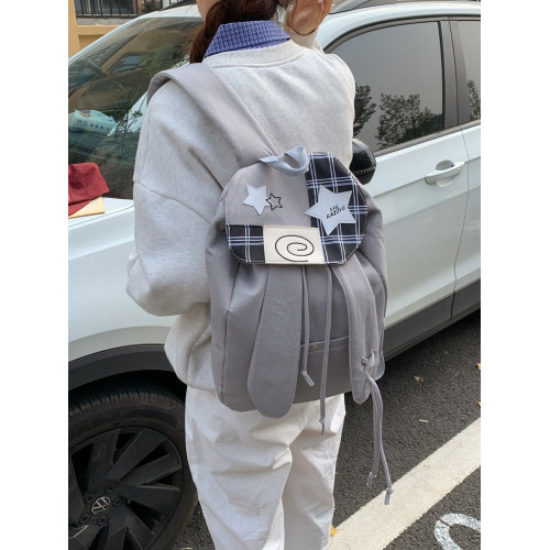 可愛兔子耳朵繙蓋雙肩包女大容量休閒通勤書包學生百搭布袋後後背包潮