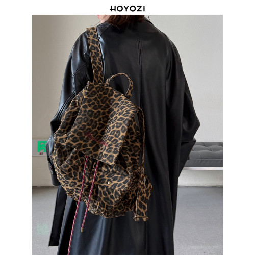 【小優家包包】HOYOZI豹紋雙肩包女旅遊輕便通勤後後背包2026新款書包