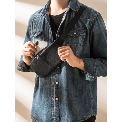 真皮潮牌男士胸包韓版超薄單肩包夏季頭層牛皮百搭休閒斜背小包女