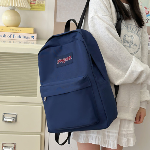 初中生大學生書包純色簡約輕便休閒雙肩包百搭復古高顔值後後背包