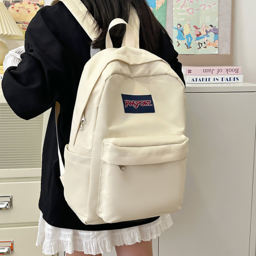 初中生大學生書包純色簡約輕便休閒雙肩包百搭復古高顔值後後背包