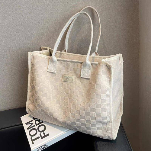 大容量帆布通勤包包女2024新款時尚外出單肩托特媽咪手提購物袋子