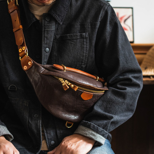 牛爺！阿美哢嘰重工單肩包男復古街頭機車腰胸包大容量真皮斜後後背包
