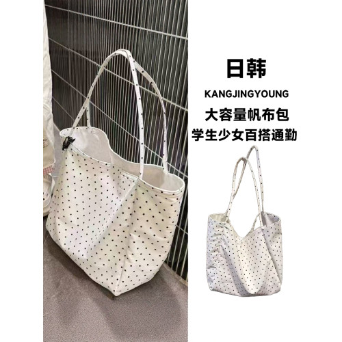 日韓大容量帆布包2025波點新款韓版韓系托特單肩學生少女百搭通勤