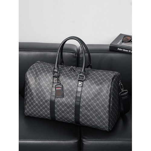 韓版新款男大容量短途旅遊出差行李袋潮流格子手提包單肩包健身包